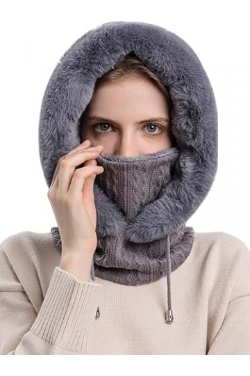 YXQSED Chapeau dhiver en Tricot Femme Bonnet Écharpe Ensemble Chapeau à Pompon Chaud Cache-cou Tour de Cou de Doublure Polai