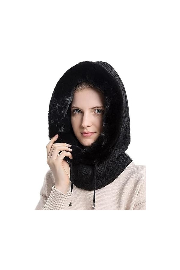 YXQSED Chapeau dhiver en Tricot Femme Bonnet Écharpe Ensemble Chapeau à Pompon Chaud Cache-cou Tour de Cou de Doublure Polai