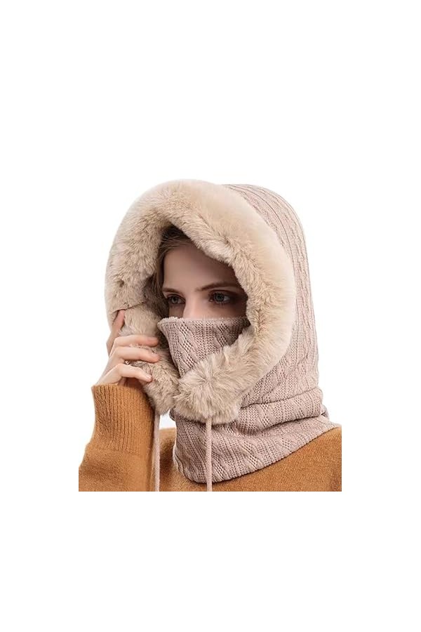 YXQSED Chapeau dhiver en Tricot Femme Bonnet Écharpe Ensemble Chapeau à Pompon Chaud Cache-cou Tour de Cou de Doublure Polai