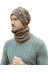 YXQSED 2 en 1 Chaud Bonnet Chapeau Écharpe Tricot et Tour de Cou avec Doublure Polaire Ensemble Bonnet Echarpe Homme Femme Bo