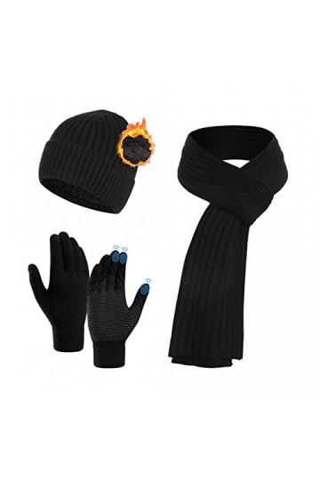 QUNERY Bonnets, Écharpe et Gants 3er, Echarpe Homme Femme Hiver Bonnet Tricoté Gants Tactiles avec Particules Antidérapantes 