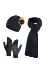 QUNERY Bonnets, Écharpe et Gants 3er, Echarpe Homme Femme Hiver Bonnet Tricoté Gants Tactiles avec Particules Antidérapantes 