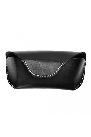 ZLYC Étui de lunettes, rigide, en cuir véritable, fait main, unisexe, Boucle dissimulée, noire., taille unique