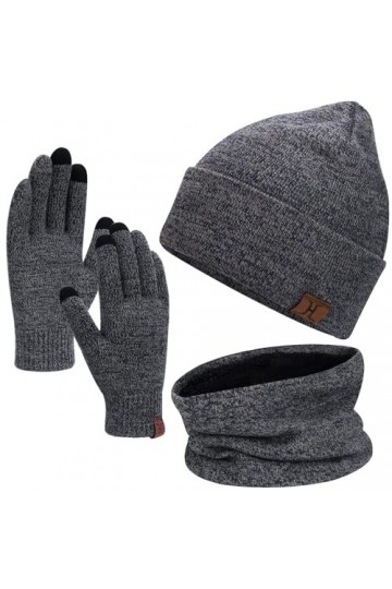 Bequemer Laden Hommes Femmes Hiver Chaud Bonnet Gants Tactiles Écharpe Tricoter Ensemble avec Doublure Polaire Cadeaux Noel F
