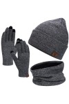 Bequemer Laden Hommes Femmes Hiver Chaud Bonnet Gants Tactiles Écharpe Tricoter Ensemble avec Doublure Polaire Cadeaux Noel F