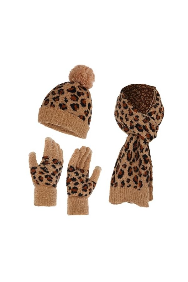 Ensemble Bonnet Écharpe Gants Femme,Echarpe et Ensemble de Gants à écran Tactile Chapeau Tricoté Thermique 3 Pièces Echarpe D
