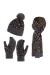Ensemble Bonnet Écharpe Gants Femme,Echarpe et Ensemble de Gants à écran Tactile Chapeau Tricoté Thermique 3 Pièces Echarpe D