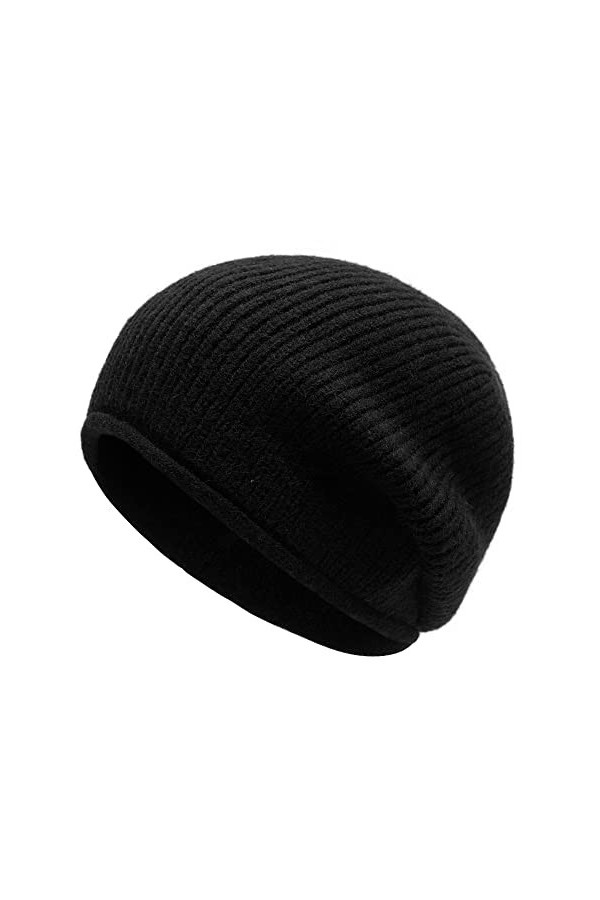 ZLYC Bonnet tricoté pour femme - Doux - Extensible - Motif tête de mort, Paillettes ondulées noires, taille unique