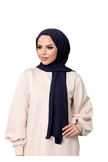 Ayenza Moda® Foulard hijab opaque avec texture froissée et extensible, turban, bleu marine
