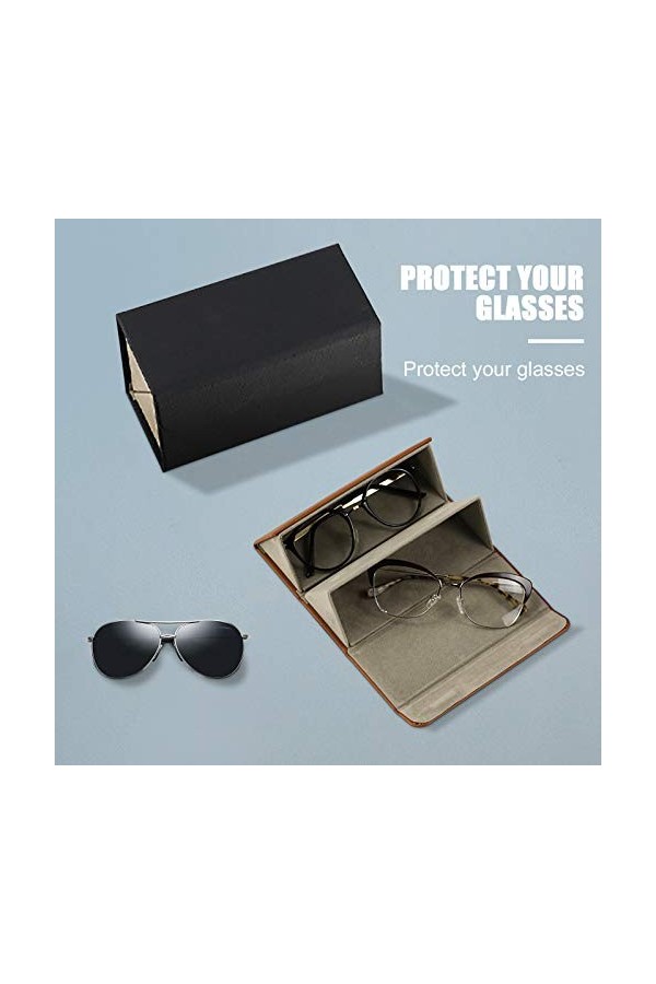 SENFEISM Lunettes Boîte De Rangement Organisateur Rétro PU Double Couche Lunettes Boîte De Rangement Voyage Portable Pliable 