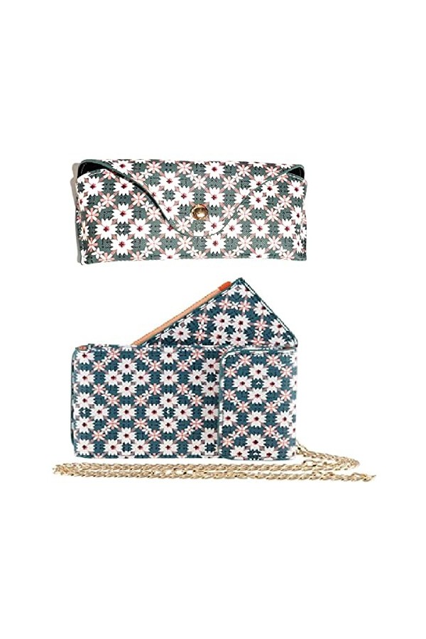 DLP - Lot Pochette Téléphone KAYLIA + Etui à Lunettes AIGLE avec lingette - Marguerites