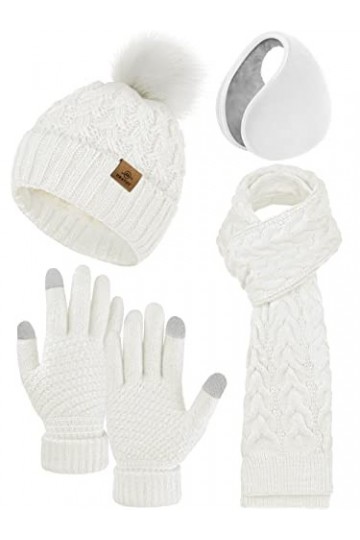 URATOT Lot de 4 paires de gants dhiver chauds en tricot pour homme ou femme, blanc, Medium