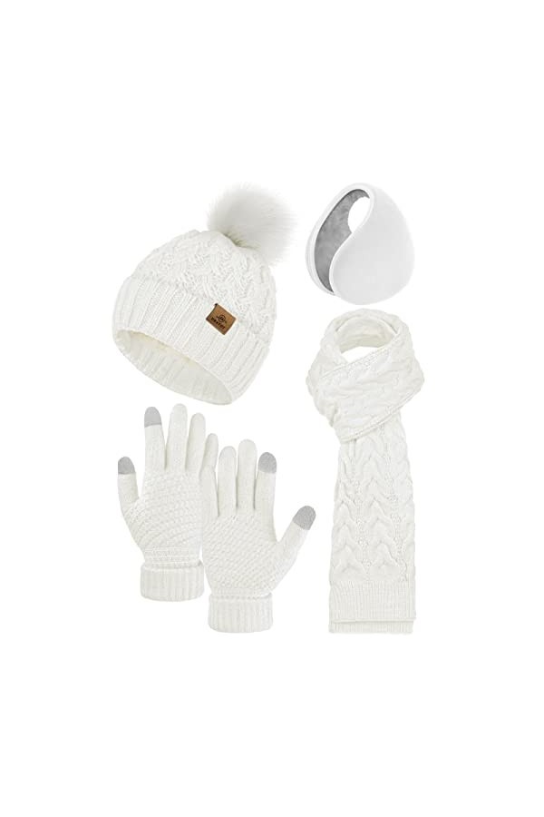 URATOT Lot de 4 paires de gants dhiver chauds en tricot pour homme ou femme, blanc, Medium