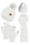 URATOT Lot de 4 paires de gants dhiver chauds en tricot pour homme ou femme, blanc, Medium