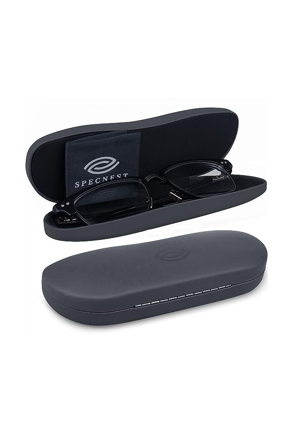 SpecNest Étui à lunettes - Coque rigide pour lunettes de soleil et lunettes de soleil - Coque en acier inoxydable avec cuir v