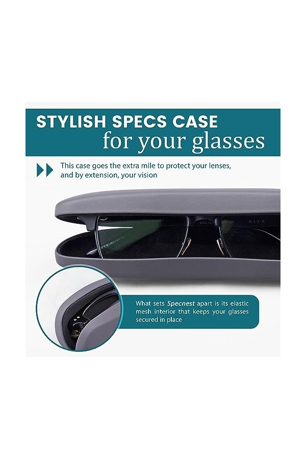 SpecNest Étui à lunettes - Coque rigide pour lunettes de soleil et lunettes de soleil - Coque en acier inoxydable avec cuir v