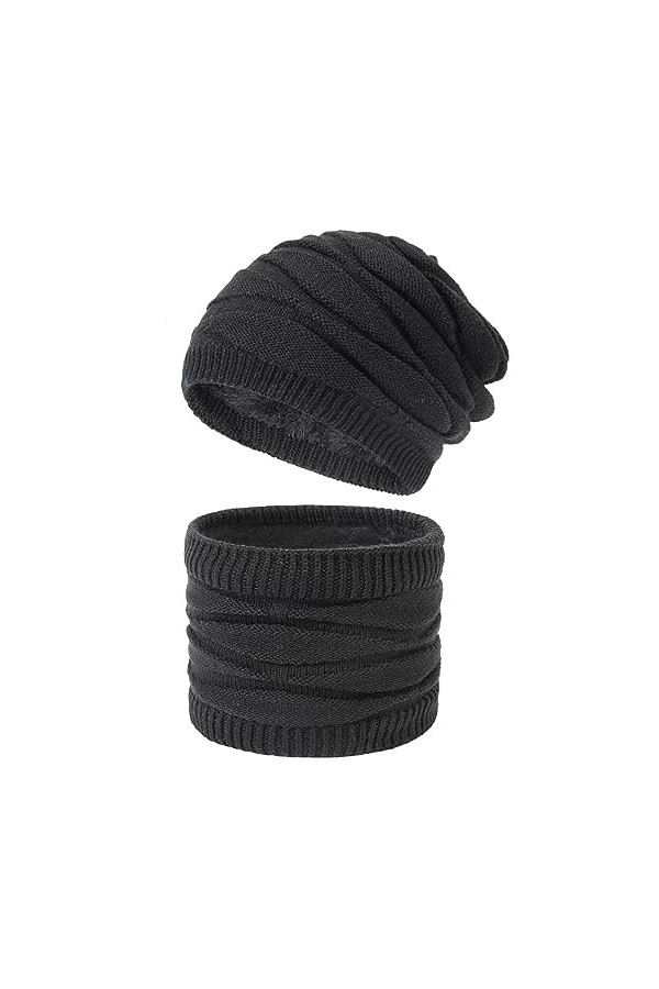 Ever Fairy Ensemble bonnet et écharpe chauds pour lhiver - Unisexe - Bonnet et écharpe tricotés - Avec doublure en polaire -