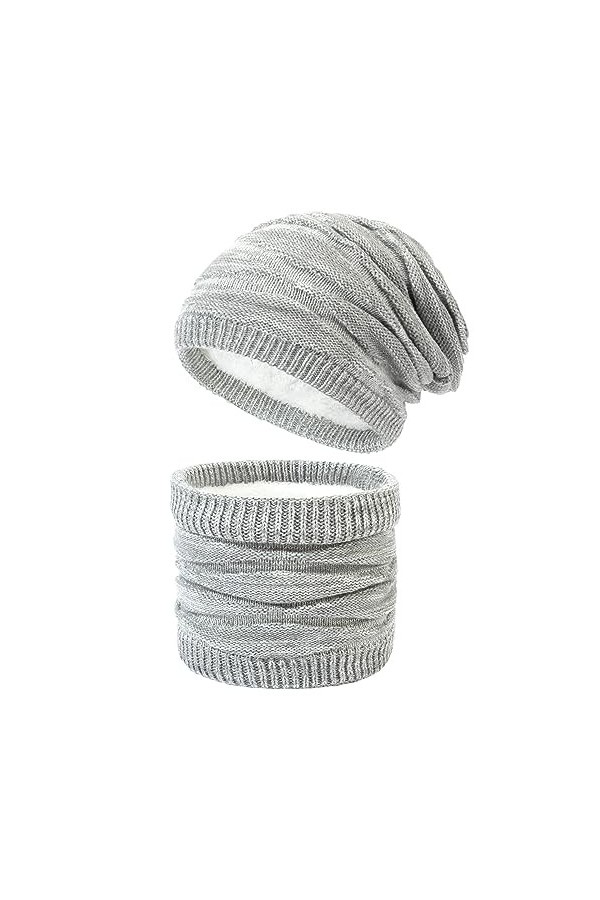 Ever Fairy Ensemble bonnet et écharpe chauds pour lhiver - Unisexe - Bonnet et écharpe tricotés - Avec doublure en polaire -