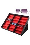 Annadue Étui de Rangement pour Lunettes, Boîte à Lunettes Portable + Rouge en Panneau de Fibres de densité Moyenne 18 Grilles