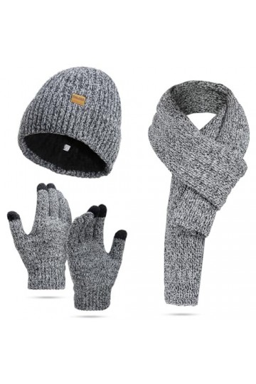 Warmiehomy Chapeau Echarpe Gants Set Ladies Touch Screen Gloves Chapeau avec Doublure Echarpe Chaude Chapeau Gants Set Men as