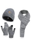 Warmiehomy Chapeau Echarpe Gants Set Ladies Touch Screen Gloves Chapeau avec Doublure Echarpe Chaude Chapeau Gants Set Men as