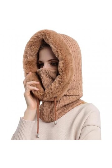 MSIHEY 2 en 1 Bonnet Écharpe Tricotés Ensemble, Bonnet Cagoule Femme Hiver Cache Cou en Tricot Coupe-Vent Chapeau pour lhive