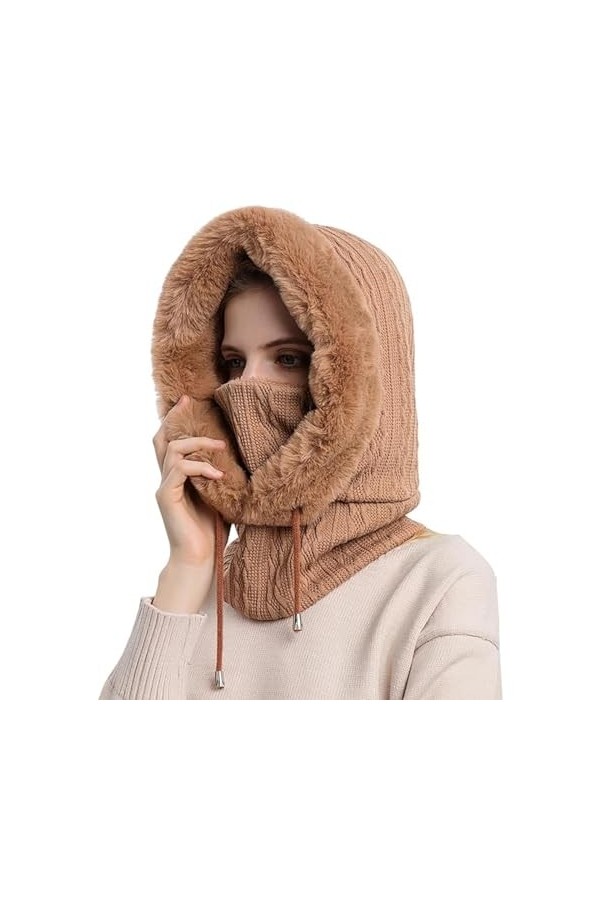 MSIHEY 2 en 1 Bonnet Écharpe Tricotés Ensemble, Bonnet Cagoule Femme Hiver Cache Cou en Tricot Coupe-Vent Chapeau pour lhive