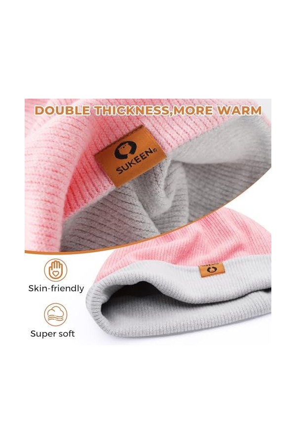 Bonnet dhiver unisexe pour homme et femme 2 en 1 réversible Bonnet dhiver pour garçon Chapeaux bouffants doux, chaud, exten