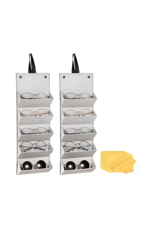 PATIKIL Lunettes de Soleil Organiseur 5 Emplacements, 2 Paquets Voyage Lunettes Étuis Multiple Paires Lunettes Rangement Plia