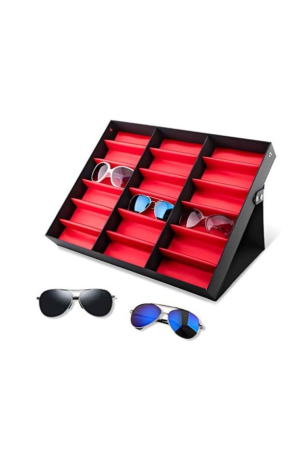 Présentoir De Lunettes, Boîte De Rangement Pour Lunettes De Soleil 18 Grilles, Organisateur De Bijoux Pour Lunettes, Étui De 