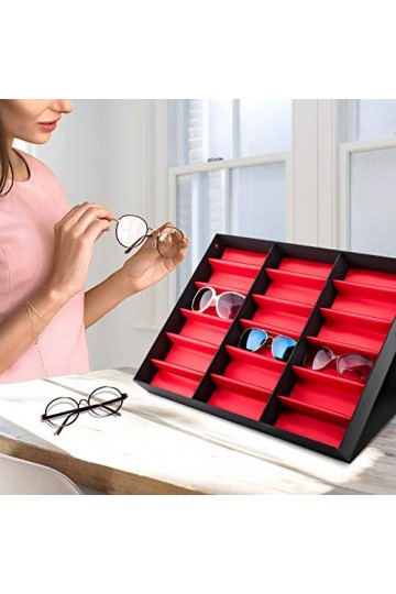 Présentoir De Lunettes, Boîte De Rangement Pour Lunettes De Soleil 18 Grilles, Organisateur De Bijoux Pour Lunettes, Étui De 