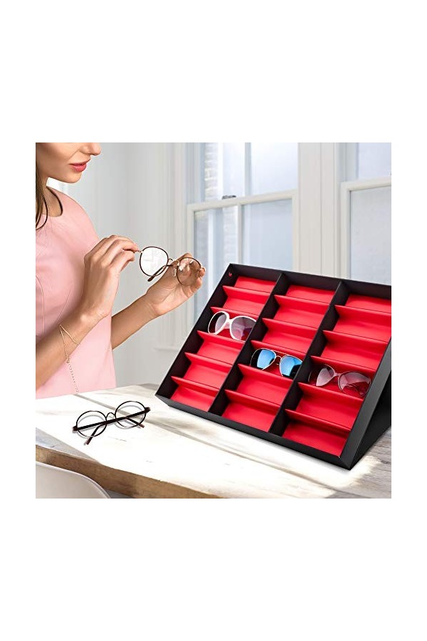 Présentoir De Lunettes, Boîte De Rangement Pour Lunettes De Soleil 18 Grilles, Organisateur De Bijoux Pour Lunettes, Étui De 