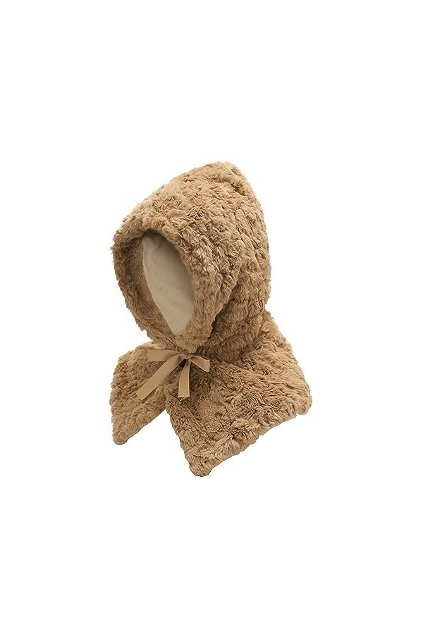 ZLYC Bonnet dhiver en tricot pour femme avec capuche, Marron uni, taille unique