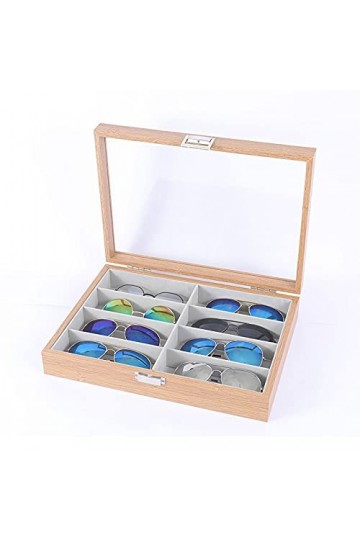 Support à Lunettes Cadre en bois 6/8 grilles gris velours lunettes de soleil plateau vitrine organisateur étui avec couvercle