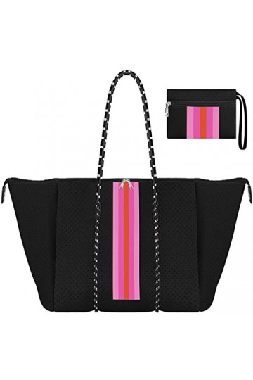 Grand sac fourre-tout en néoprène avec fermeture éclair sur le dessus pour femme/voyage/piscine/yoga/sport/gym/plage, L-Black