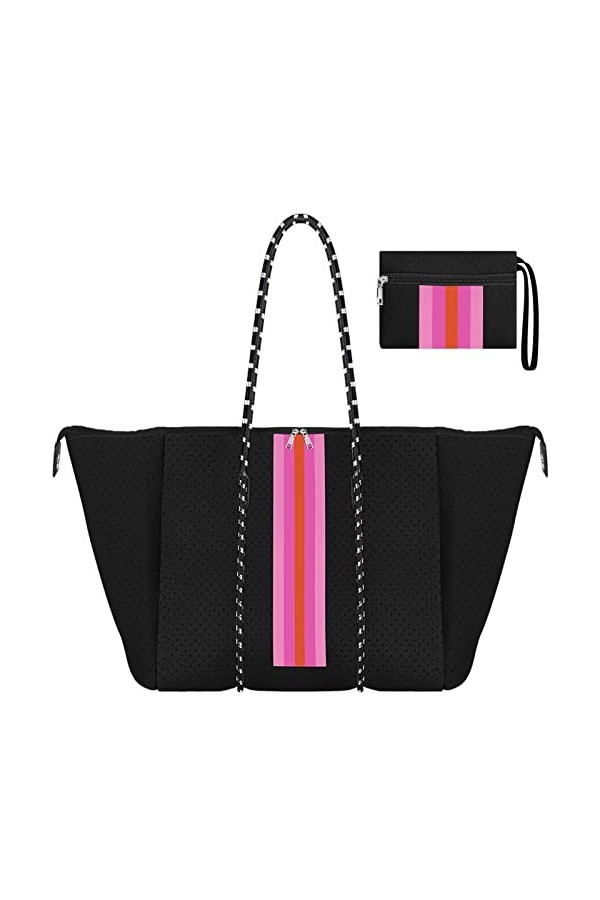 Grand sac fourre-tout en néoprène avec fermeture éclair sur le dessus pour femme/voyage/piscine/yoga/sport/gym/plage, L-Black