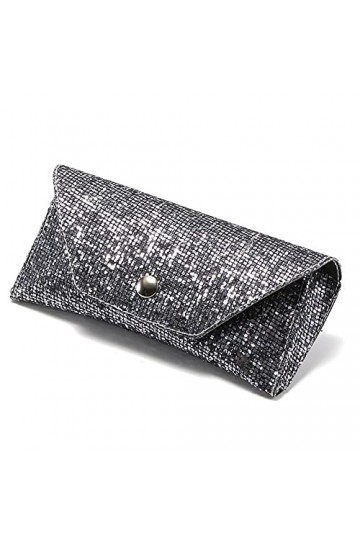 SayfuR WXYNHHD rétro doux paillettes en cuir étui à lunettes de soleil Portable unisexe en cuir lunettes de soleil Bling boît