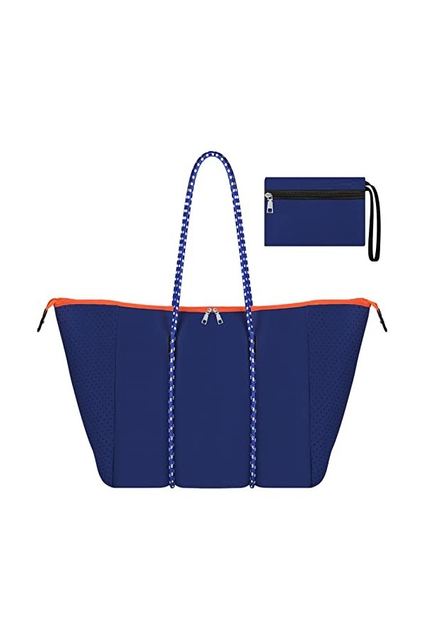 Grand sac fourre-tout en néoprène avec fermeture éclair sur le dessus pour femme/voyage/piscine/yoga/sport/gym/plage, L-Black