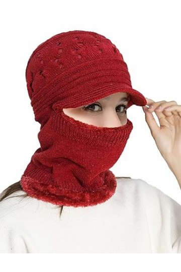 Rayson Cagoule Femme Hiver Tricoté Chaud Bonnet avec Cache Cou Doublé Polaire Unisexe Balaclava pour Ski Sports de Plein Air 