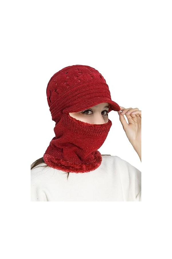 Rayson Cagoule Femme Hiver Tricoté Chaud Bonnet avec Cache Cou Doublé Polaire Unisexe Balaclava pour Ski Sports de Plein Air 