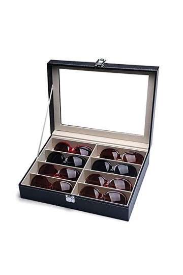 WZQZ Boîte De Rangement De Lunettes De Soleil, 8 Compartiments Lunettes Daffichage Lunettes avec Couvercle, Porte-Bijoux ave