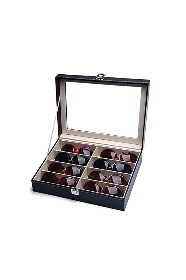 WZQZ Boîte De Rangement De Lunettes De Soleil, 8 Compartiments Lunettes Daffichage Lunettes avec Couvercle, Porte-Bijoux ave