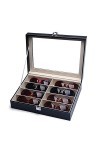 WZQZ Boîte De Rangement De Lunettes De Soleil, 8 Compartiments Lunettes Daffichage Lunettes avec Couvercle, Porte-Bijoux ave