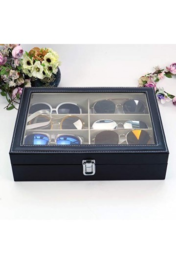 WZQZ Boîte De Rangement De Lunettes De Soleil, 8 Compartiments Lunettes Daffichage Lunettes avec Couvercle, Porte-Bijoux ave