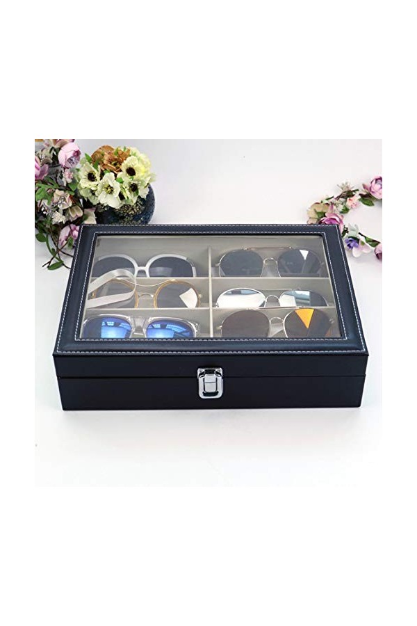 WZQZ Boîte De Rangement De Lunettes De Soleil, 8 Compartiments Lunettes Daffichage Lunettes avec Couvercle, Porte-Bijoux ave