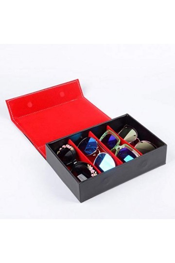 JFCXBSSL Boîte de rangement à 4 compartiments pour lunettes de soleil Noir/rouge
