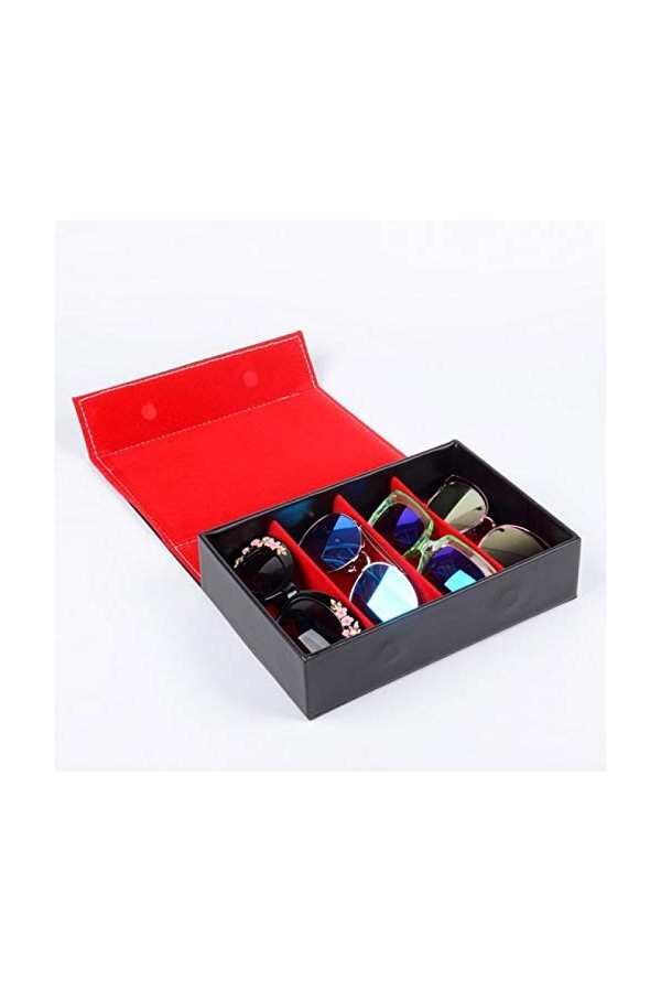 FLLXSMFC Boîte de rangement pour lunettes de soleil avec 4 compartiments Noir/rouge