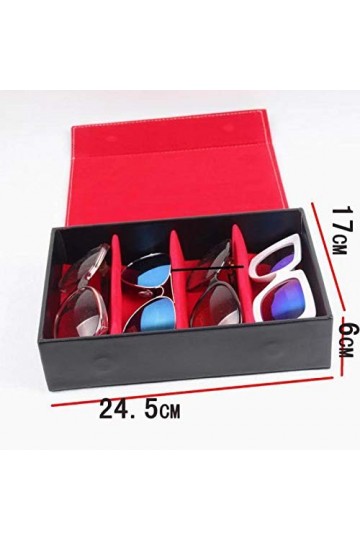 FLLXSMFC Boîte de rangement pour lunettes de soleil avec 4 compartiments Noir/rouge