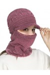 Rayson Cagoule Femme Hiver Tricoté Chaud Bonnet avec Cache Cou Doublé Polaire Unisexe Balaclava pour Ski Sports de Plein Air 