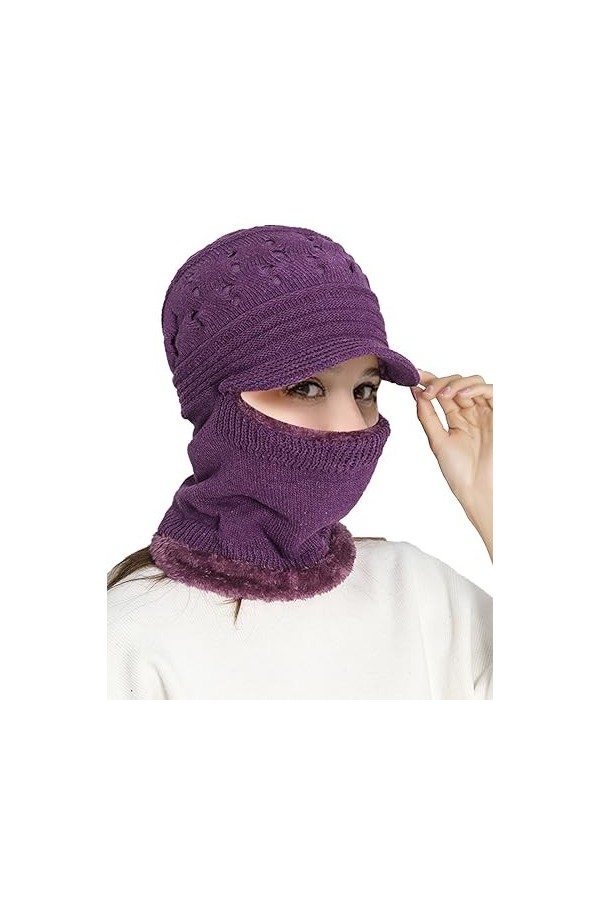 Rayson Cagoule Femme Hiver Tricoté Chaud Bonnet avec Cache Cou Doublé Polaire Unisexe Balaclava pour Ski Sports de Plein Air 